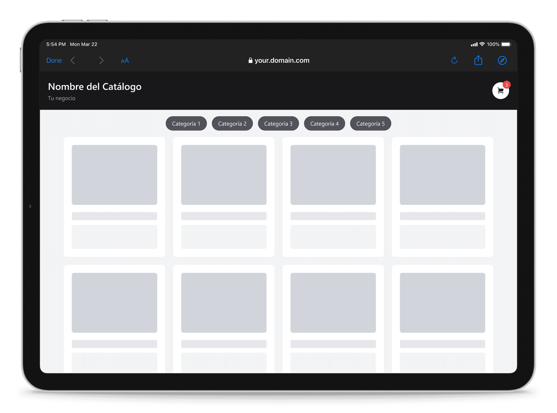 E-commerce mostrado en un iPad Pro